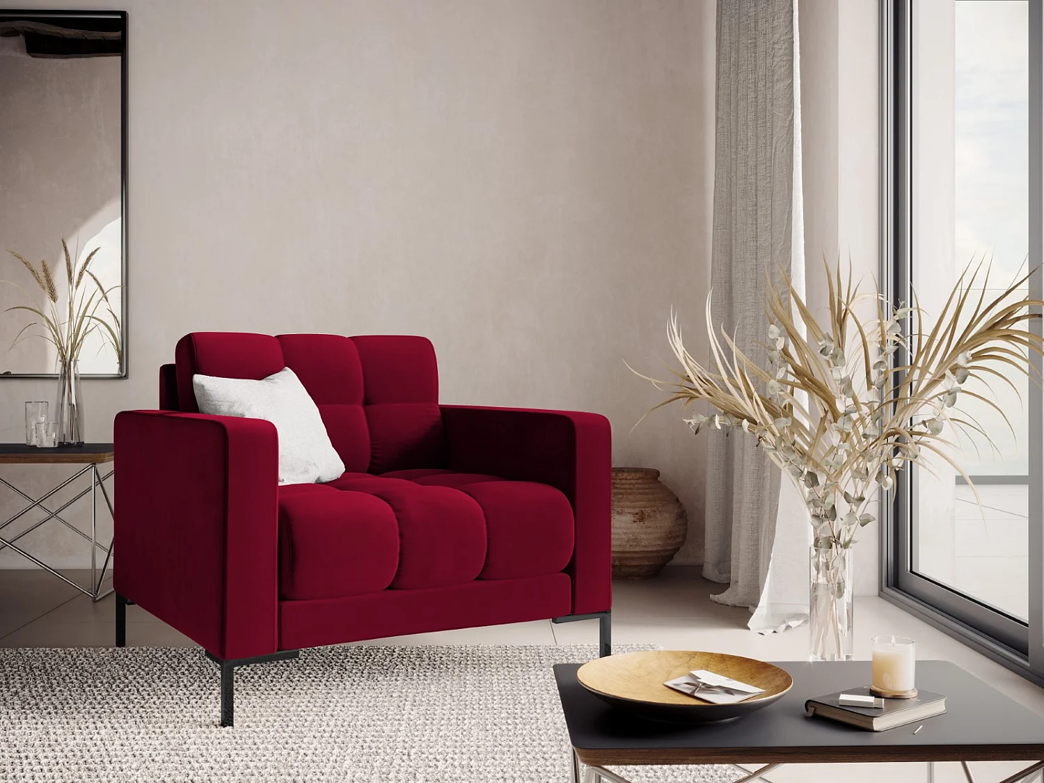 Cosmopolitan Design - Poltrona "Bali" in velluto rosso - 87x92x75cm