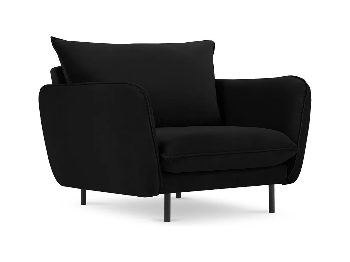 Cosmopolitan Design - Fauteuil "Vienna" Flueel, Zwart - 97x94x95cm