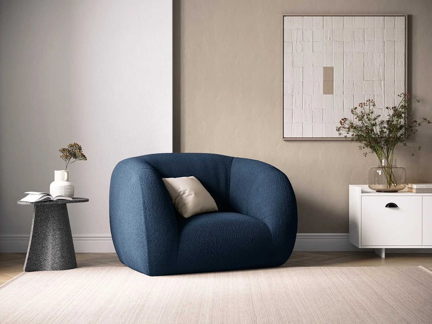 Cosmopolitan Design - Fauteuil "Essen" en bouclé bleu foncé - 130x95x86cm
