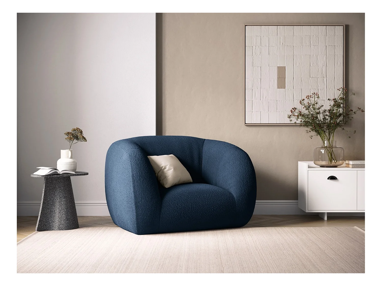 Cosmopolitan Design - Sillón "Essen" de tejido bouclé azul oscuro - 130x95x86cm