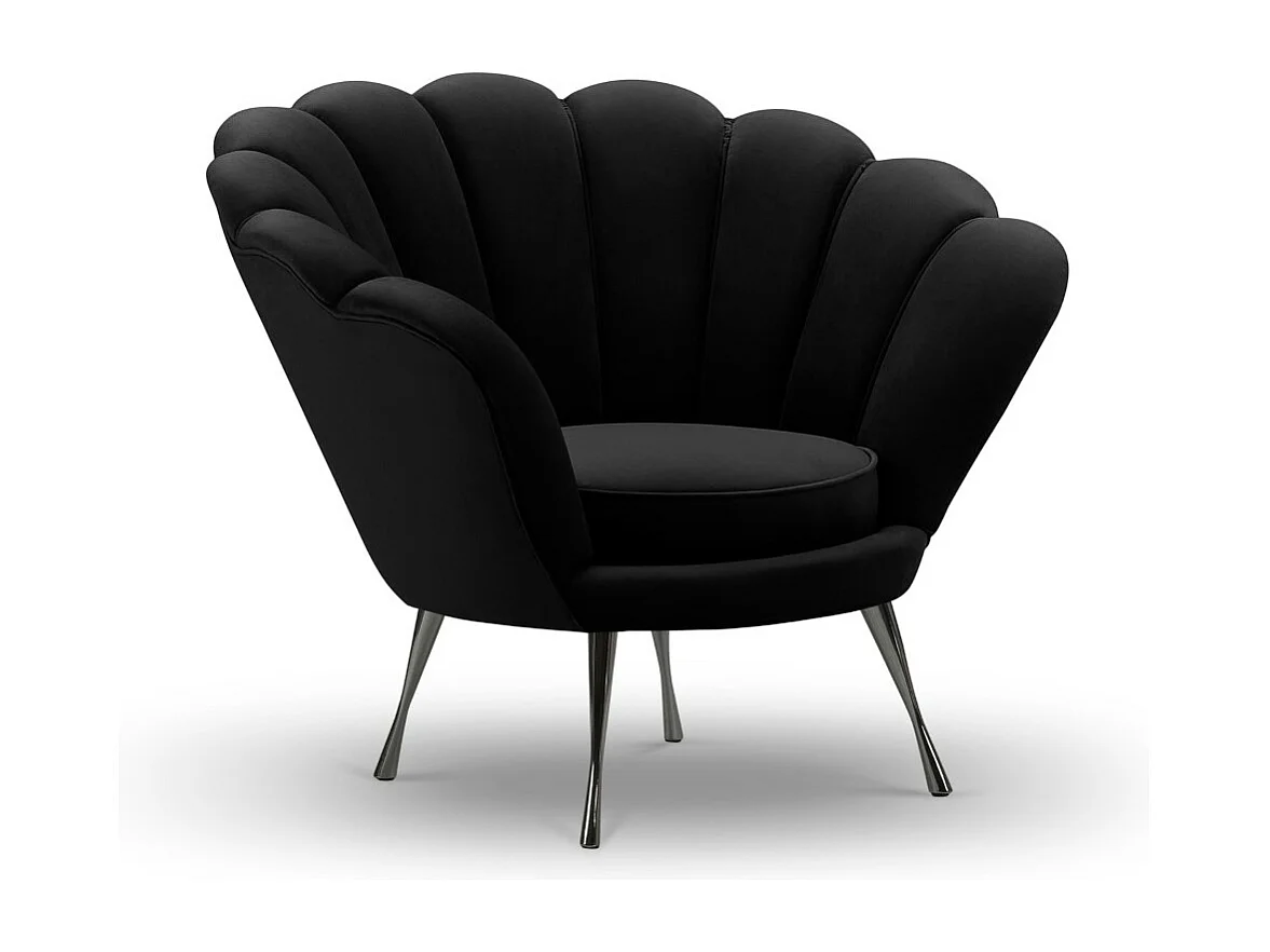 Cosmopolitan Design - Fauteuil "Kingston" Flueel, Zwart - 98x78x76cm
