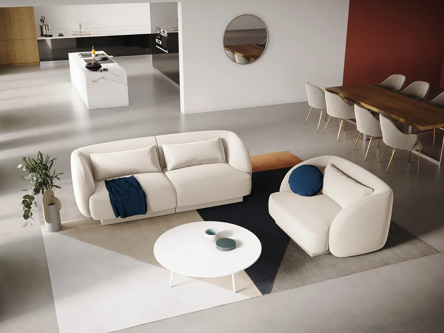 Cosmopolitan Design - Poltrona "Tulum" em veludo bege claro - 103x90x70cm