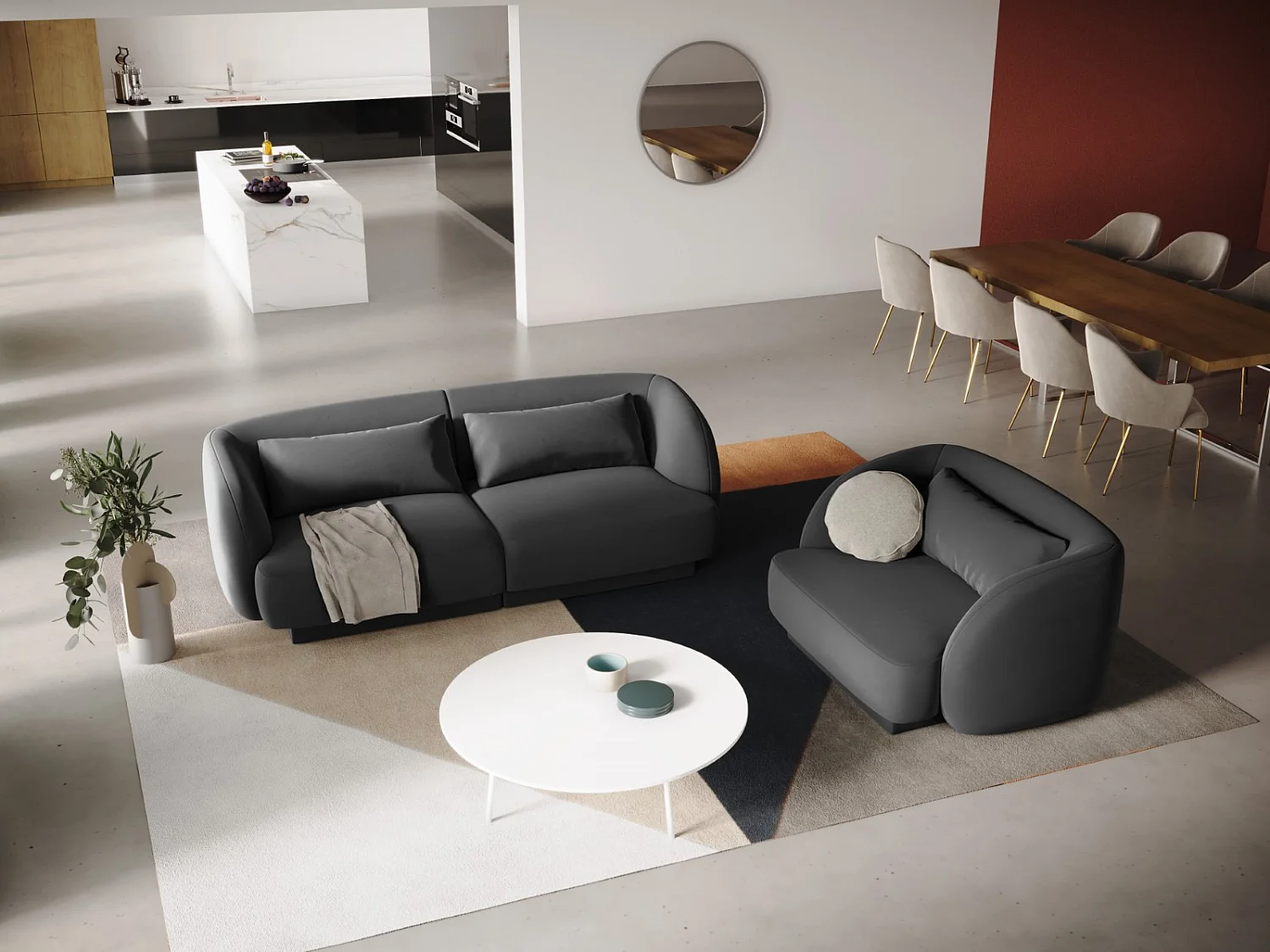 Cosmopolitan Design - Fauteuil "Tulum" en velours gris - 103x90x70cm