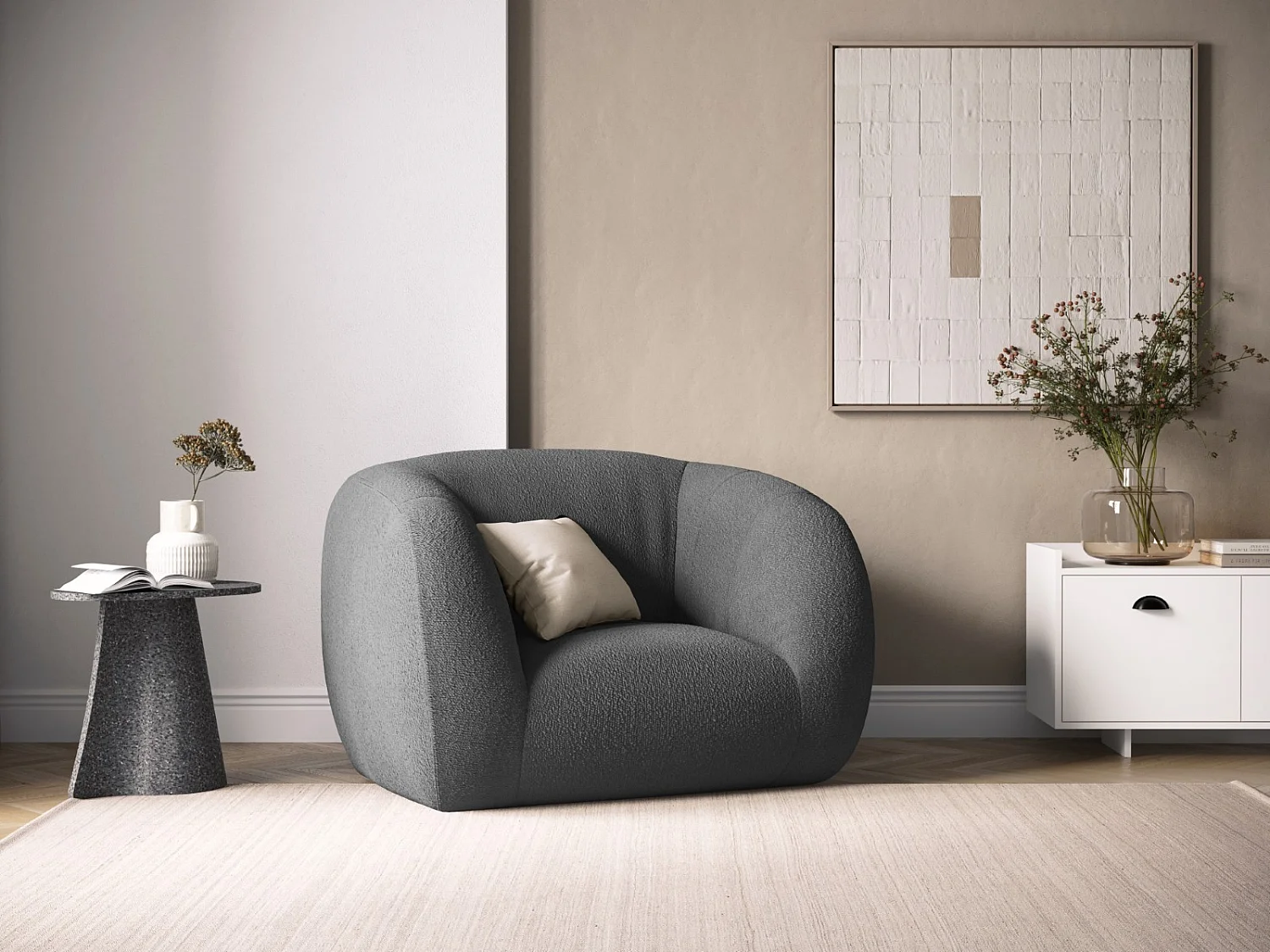 Cosmopolitan Design - Fauteuil "Essen" en bouclé gris foncé - 130x95x86cm