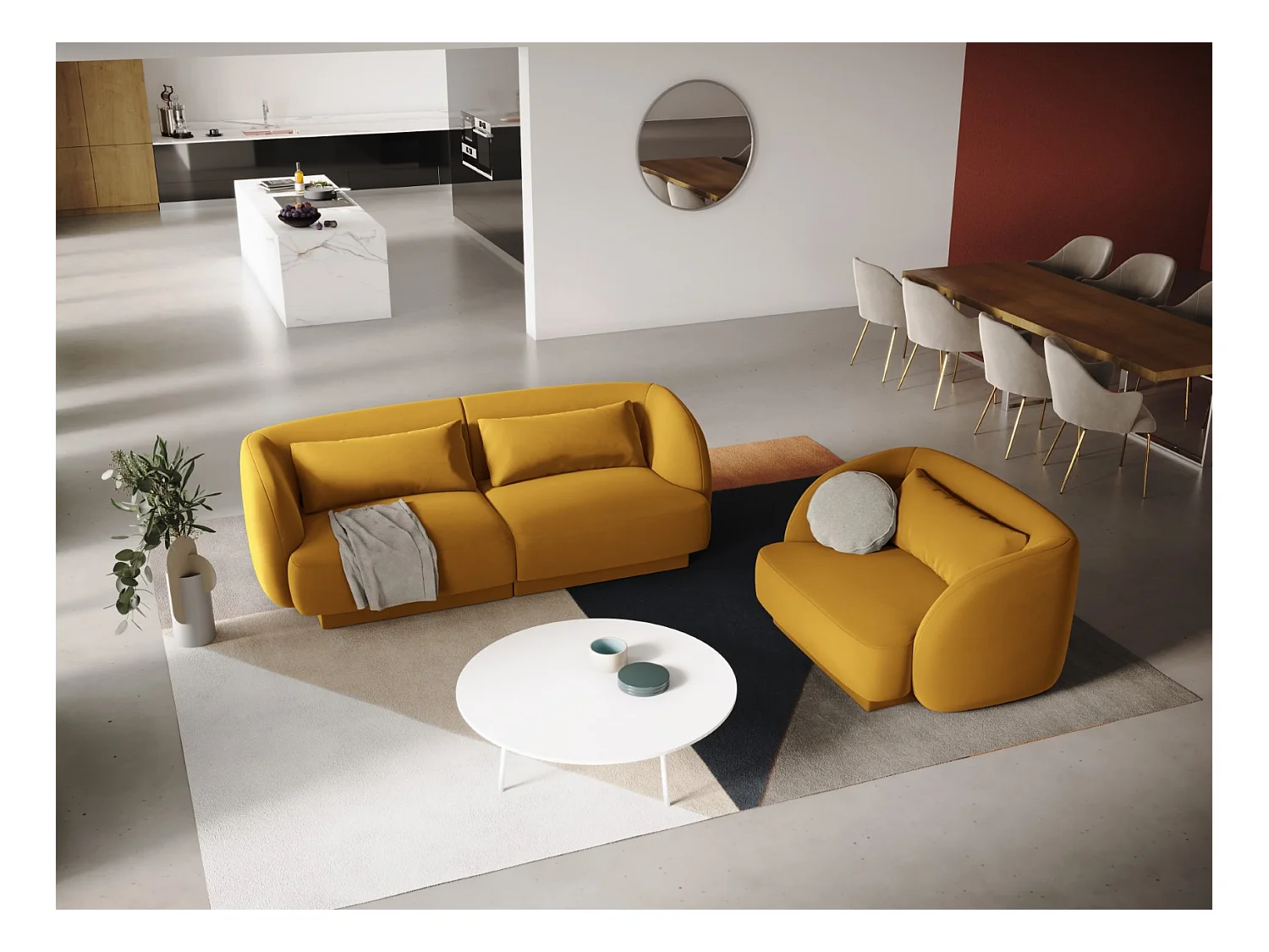 Cosmopolitan Design - Fotel, "Tulum" welur, żółty - 103x90x70cm