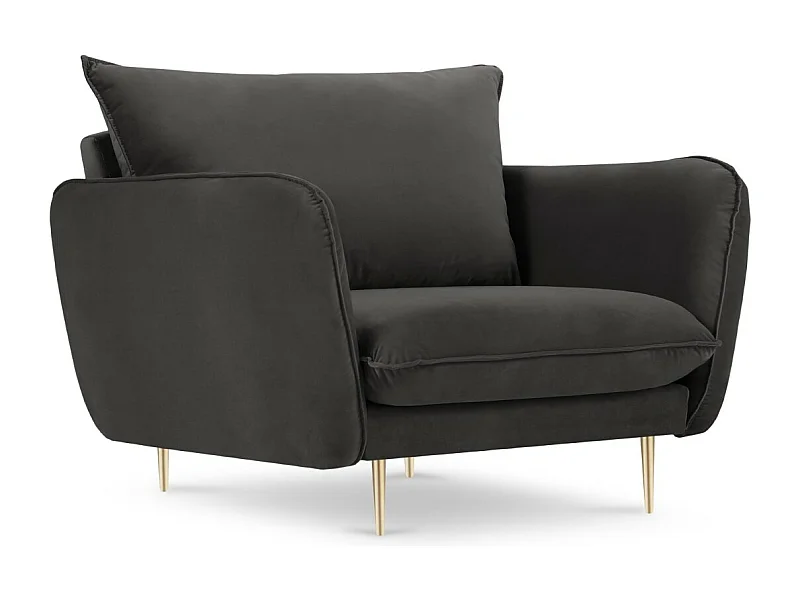 Cosmopolitan Design - Fauteuil "Vienna" Flueel, Donkergrijs - 97x94x95cm