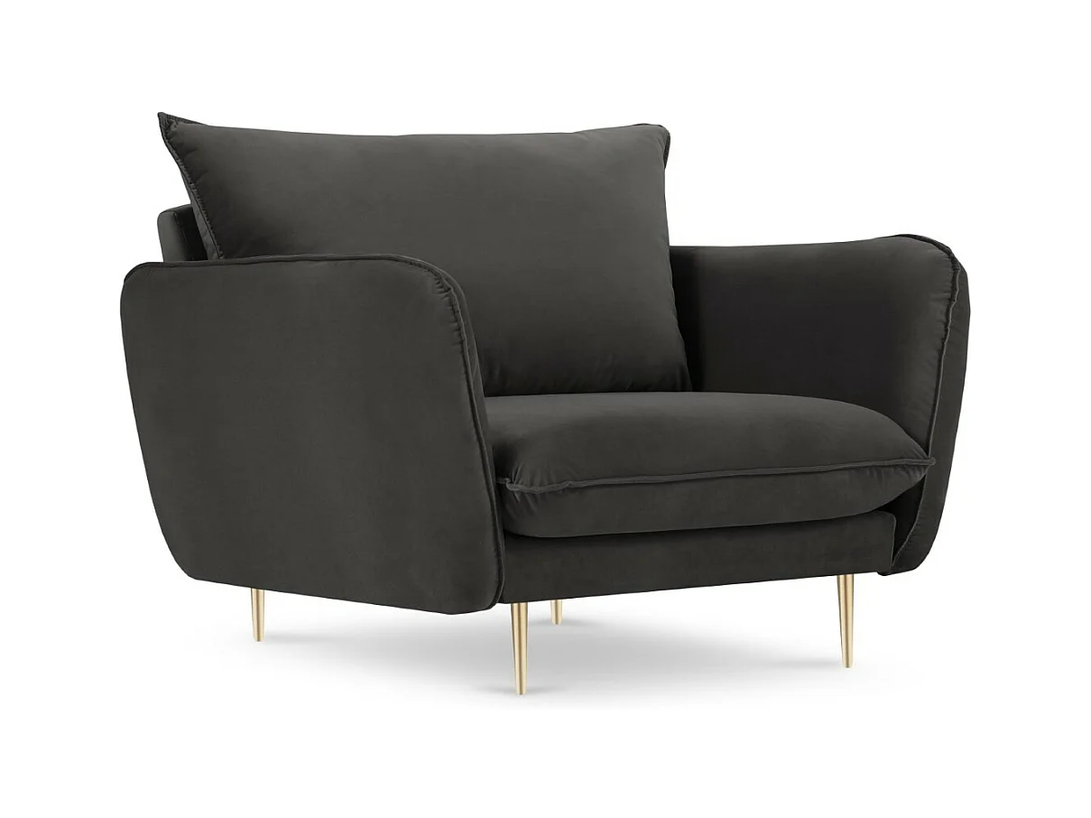 Cosmopolitan Design - Fauteuil "Vienna" Flueel, Donkergrijs - 97x94x95cm