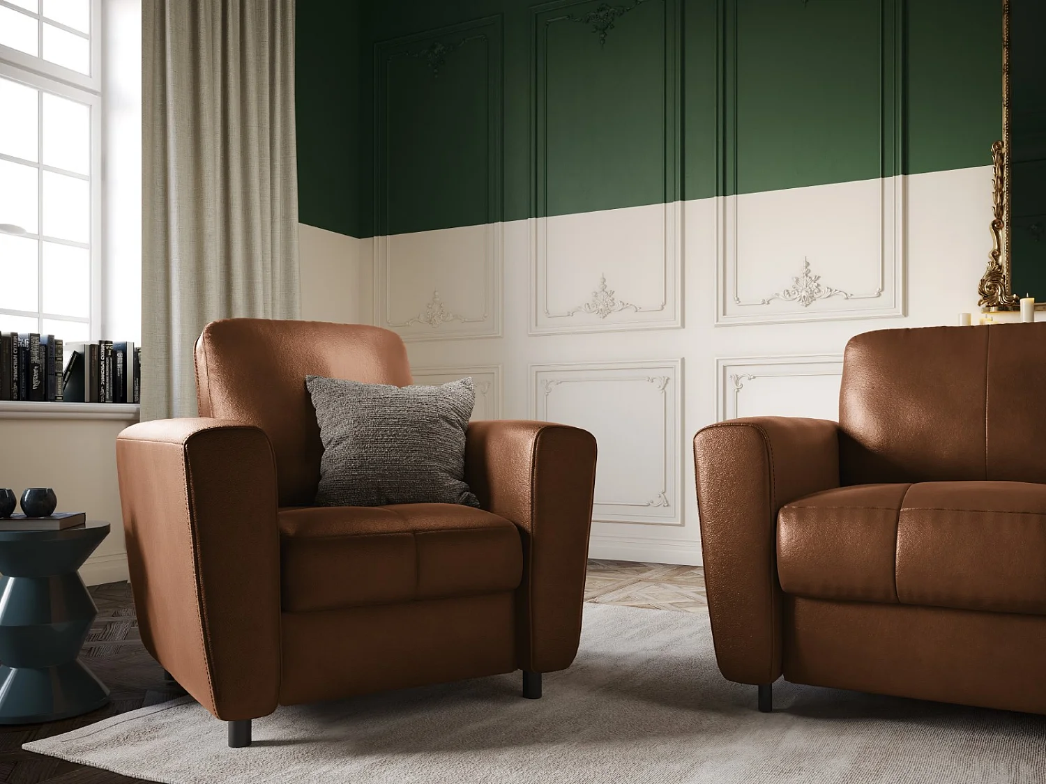 CXL by Christian Lacroix - Fauteuil "Audra" en cuir véritable marron - 87x82x83cm