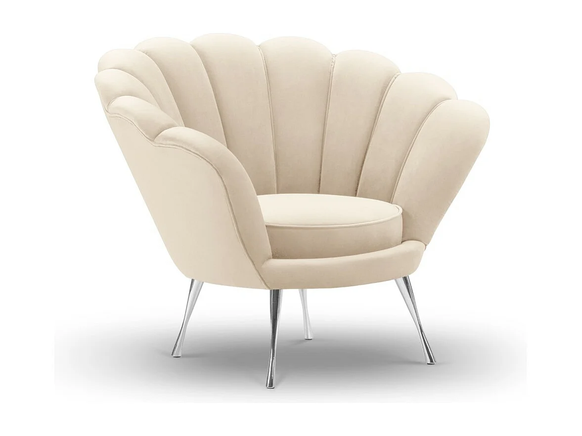 Cosmopolitan Design - Fauteuil "Kingston" en velours beige clair - 98x78x76cm