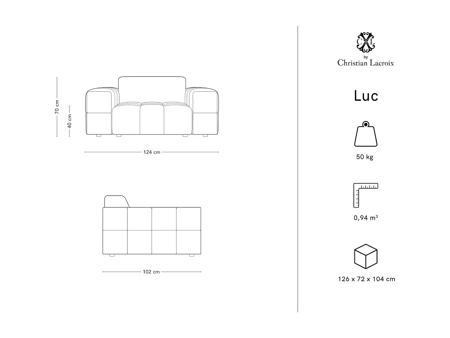 CXL by Christian Lacroix - Fauteuil "Luc" en velours gris clair - 124x102x70cm