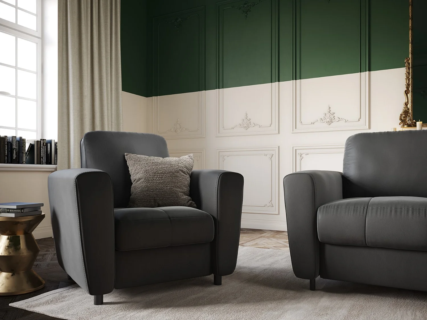 CXL by Christian Lacroix - Fauteuil "Audra" Flueel, Donkergrijs - 87x82x83cm