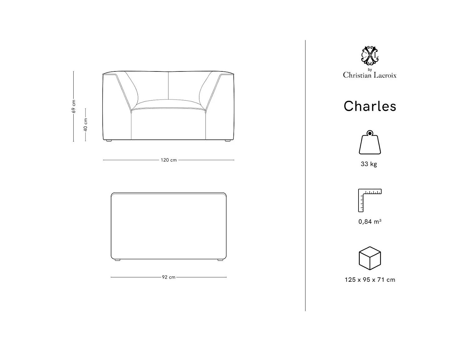 CXL by Christian Lacroix - Fauteuil "Charles" en velours vert - 120x92x69cm