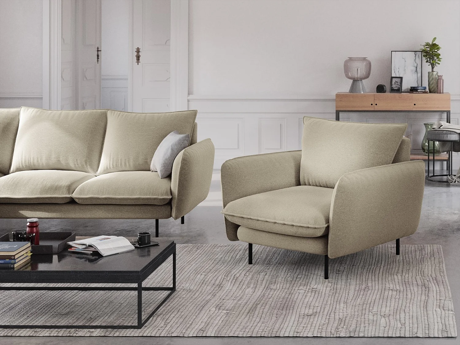 Cosmopolitan Design - Fauteuil "Vienna" Structurele stof, Beige - 97x94x95cm