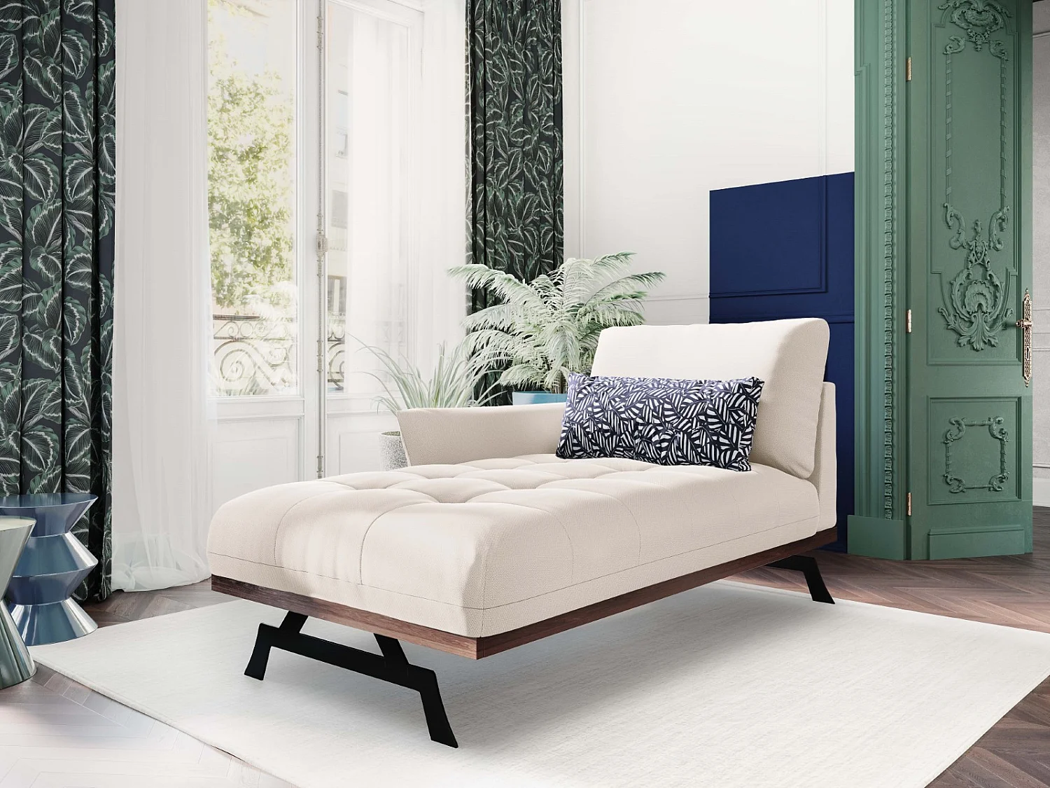 CXL by Christian Lacroix - Linker meridiaan "Olivier" Structurele stof, Lichtbeige - 171x100x87cm