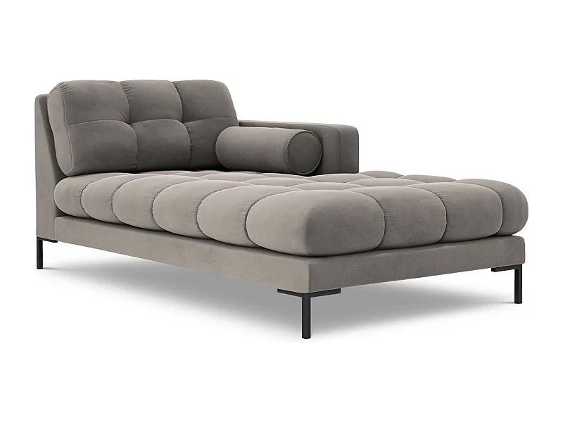 Cosmopolitan Design - Chaise longue direita "Bali" em veludo cinza claro - 185x102x75cm