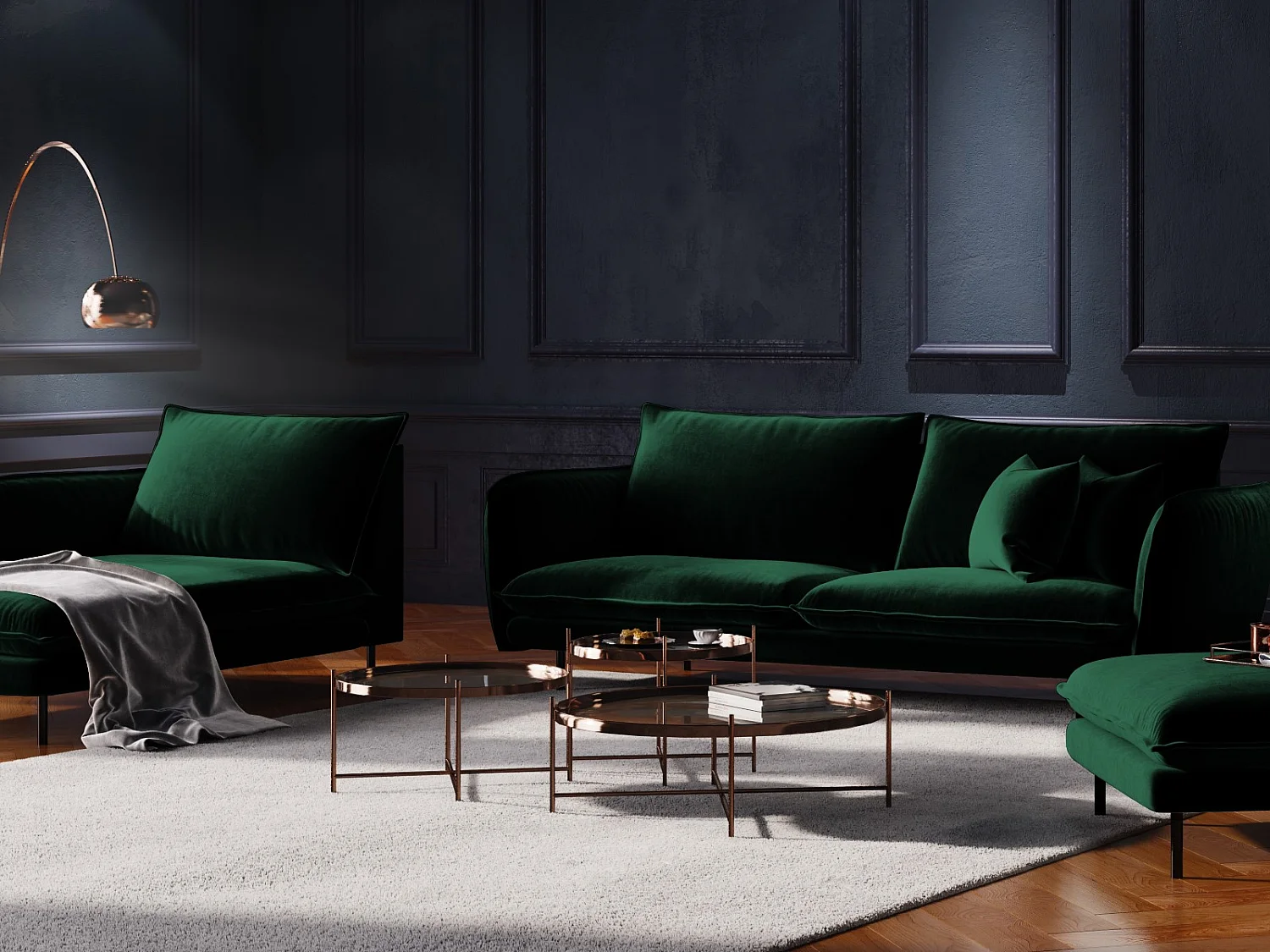 Cosmopolitan Design - Méridienne gauche "Vienna" en velours vert bouteille - 170x110x95cm