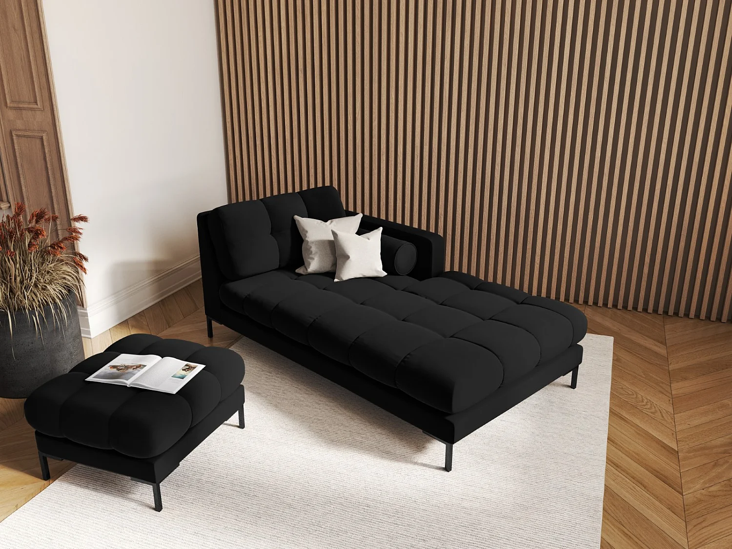 Cosmopolitan Design - Chaise longue destra "Bali" in velluto nero - 185x102x75cm