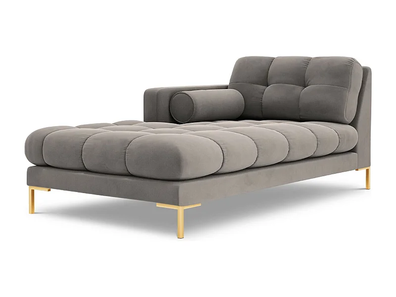 Cosmopolitan Design - Chaise longue esquerda "Bali" em veludo cinza claro - 185x102x75cm