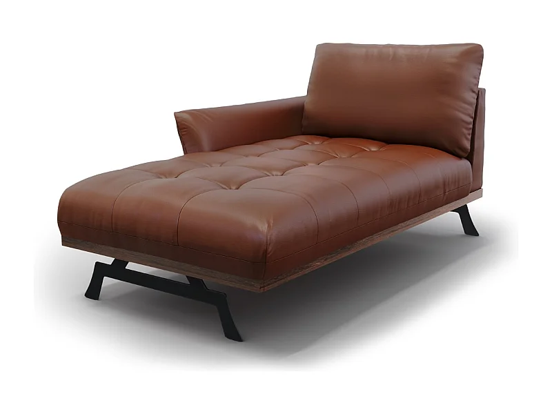 Méridienne gauche "Olivier" en cuir véritable marron - 171x100x87cm