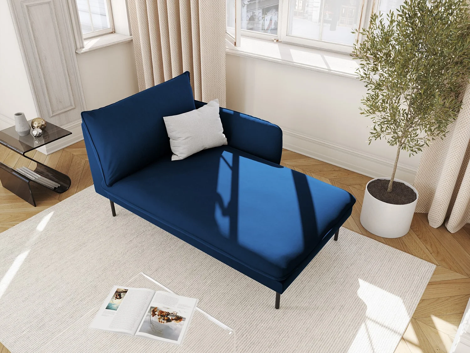 Cosmopolitan Design - Chaise longue de angulo derecho "Vienna" de terciopelo azul regio - 170x110x95cm