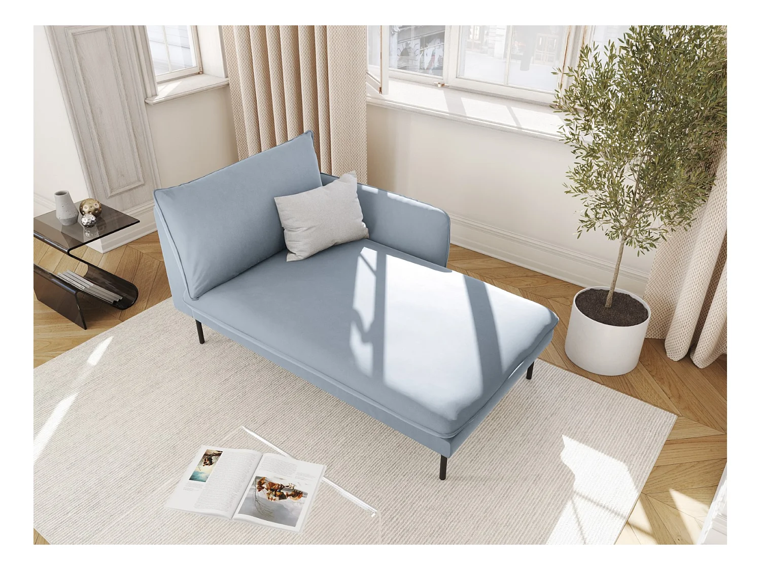 Cosmopolitan Design - Méridienne droite "Vienna" en velours bleu clair - 170x110x95cm