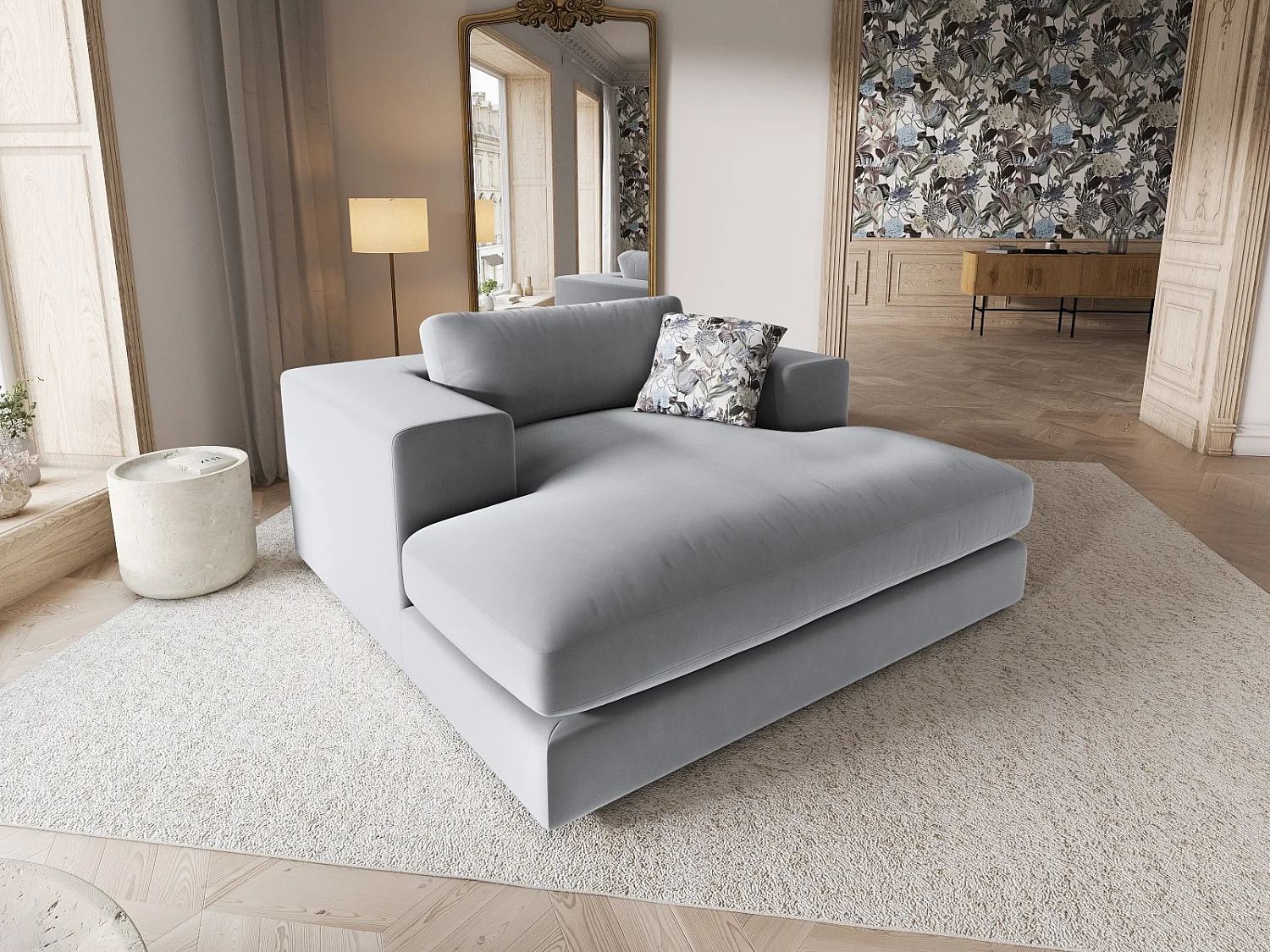 CXL by Christian Lacroix - Cama de dia "Tendance" em veludo cinza claro - 156x140x72cm