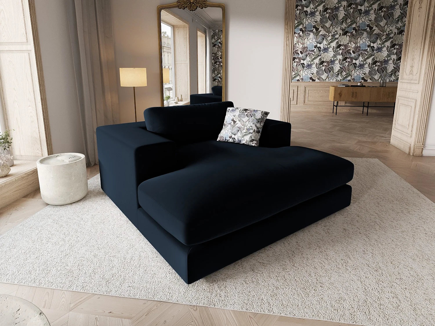 CXL by Christian Lacroix - Cama de dia "Tendance" em veludo azul escuro - 156x140x72cm