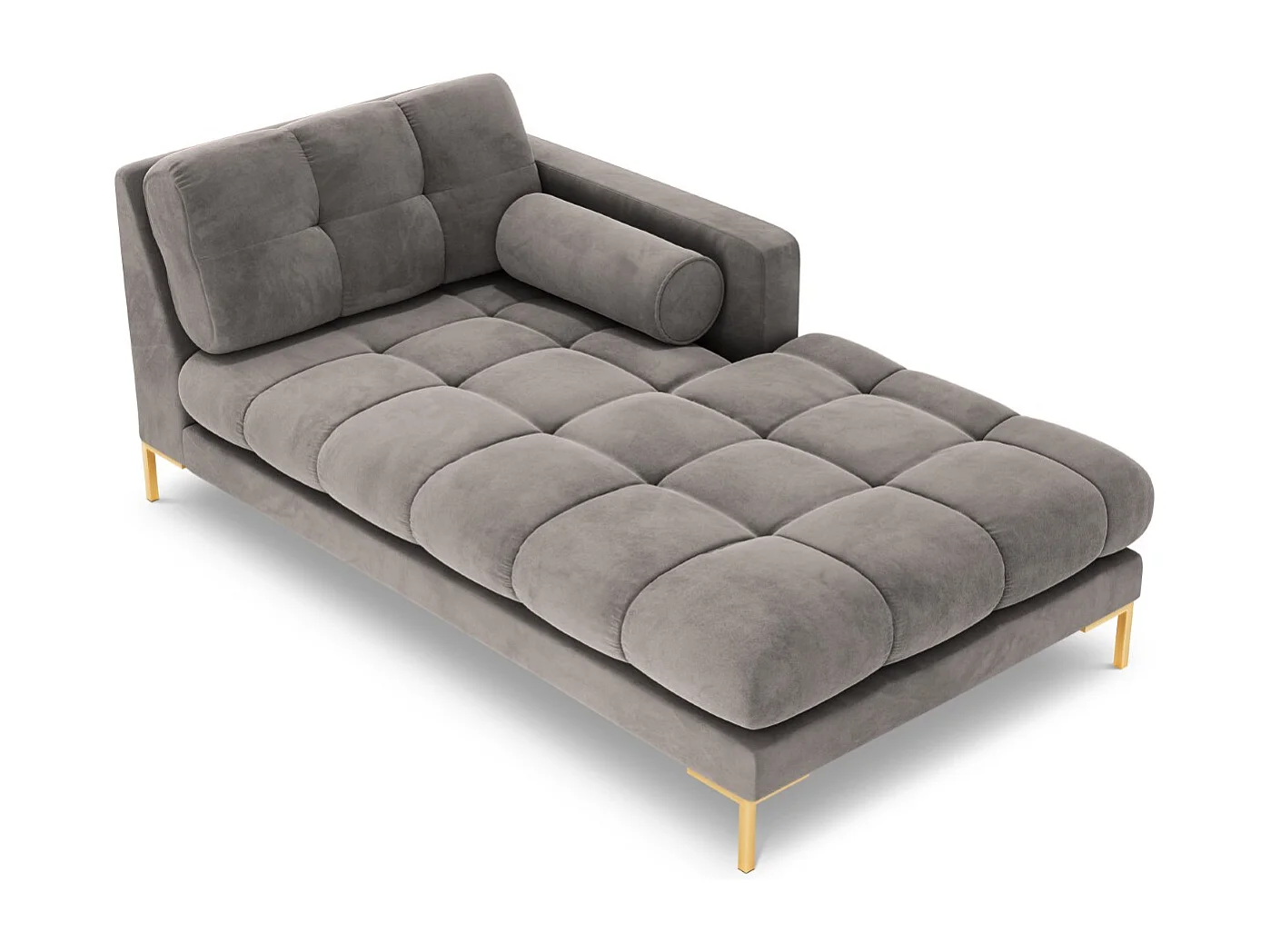 Cosmopolitan Design - Chaise longue direita "Bali" em veludo cinza claro - 185x102x75cm
