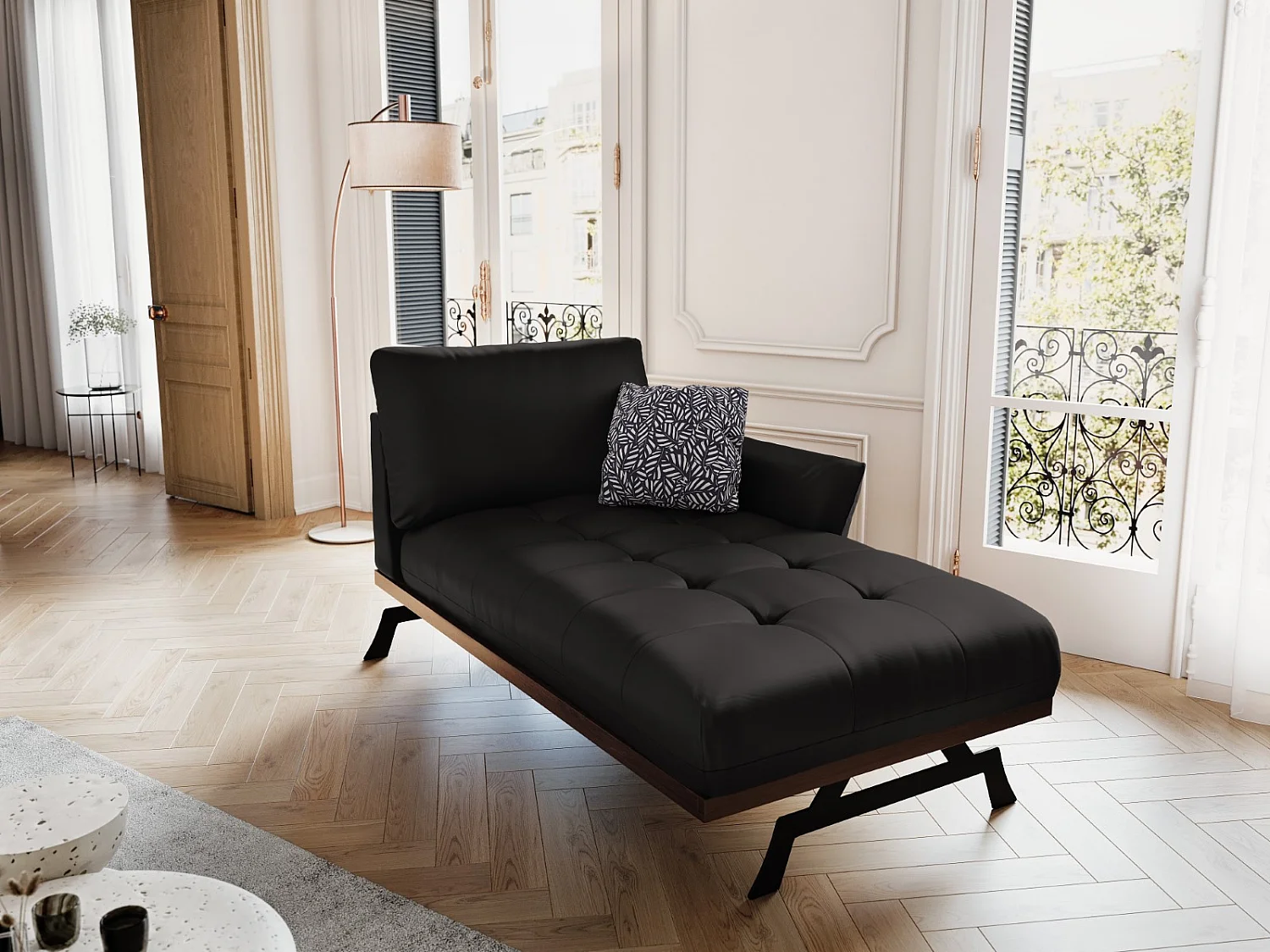 CXL by Christian Lacroix - Chaiselongue rechts "Olivier" Sitzer aus Echtleder schwarz - 171x100x87cm