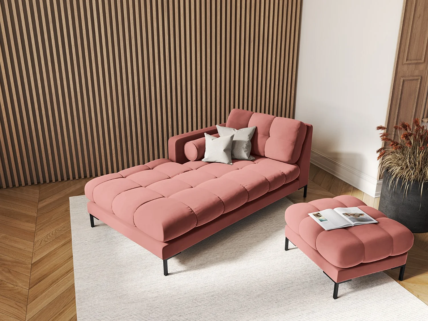 Cosmopolitan Design - Chaiselongue links "Bali" aus Samt rosa - 185x102x75cm