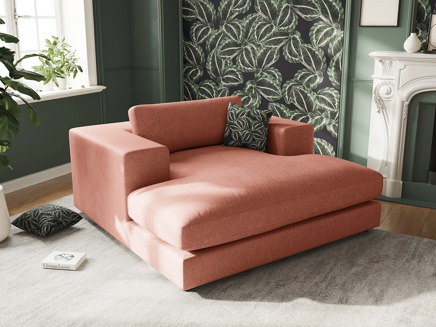 CXL by Christian Lacroix - Szezlong, "Tendance" tkanina strukturalna, czerwony - 156x140x72cm