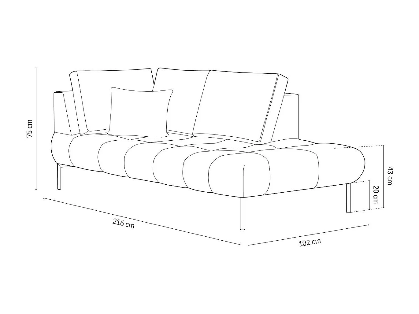 Cosmopolitan Design - Méridienne droite "Hastings" 2 places en velours bleu roi - 216x102x75cm