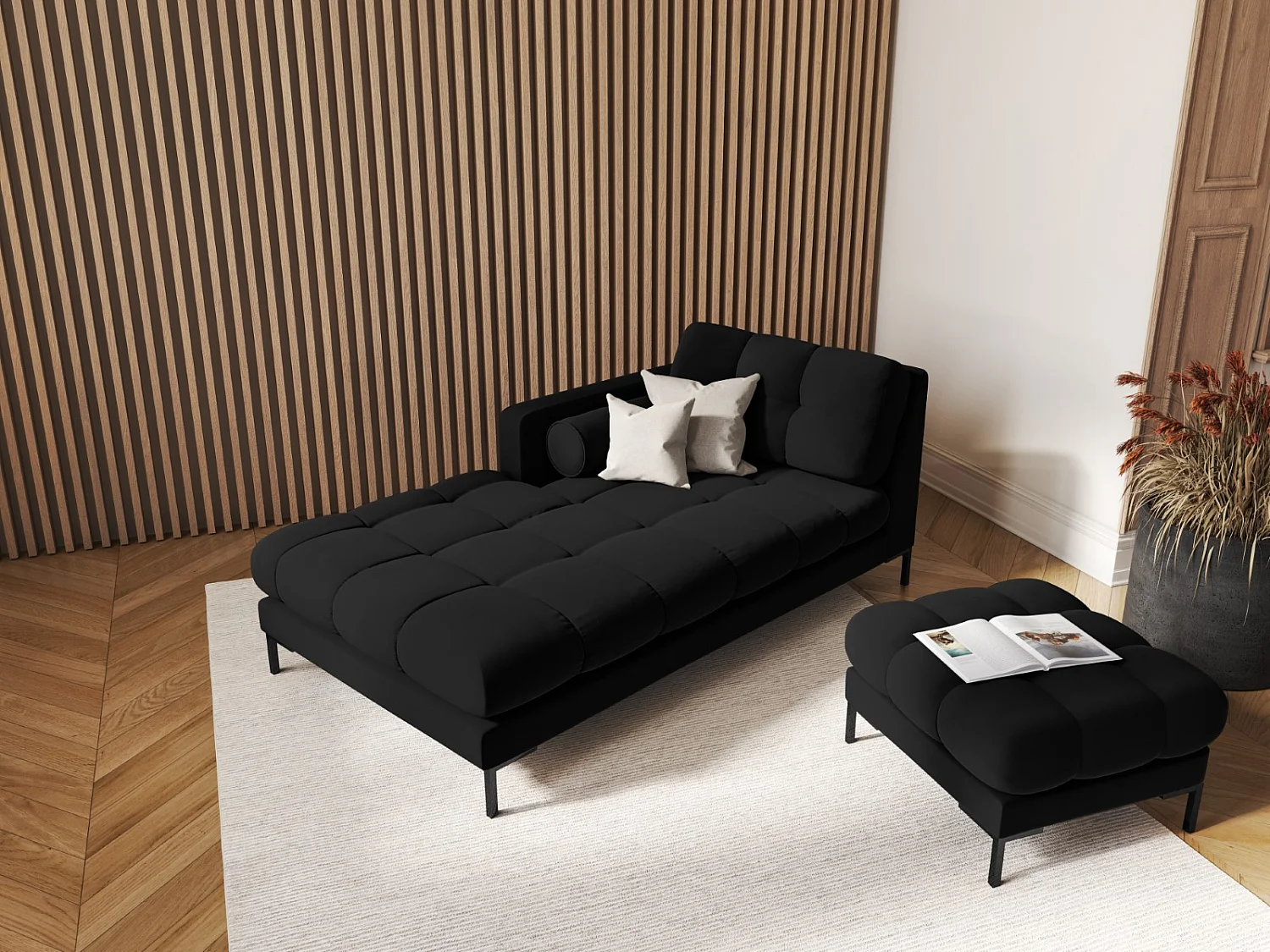 Cosmopolitan Design - Chaise longue sinistra "Bali" in velluto nero - 185x102x75cm