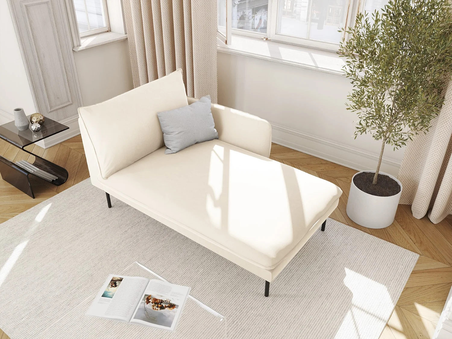 Cosmopolitan Design - Chaiselongue rechts "Vienna" aus Samt leichtes beige - 170x110x95cm