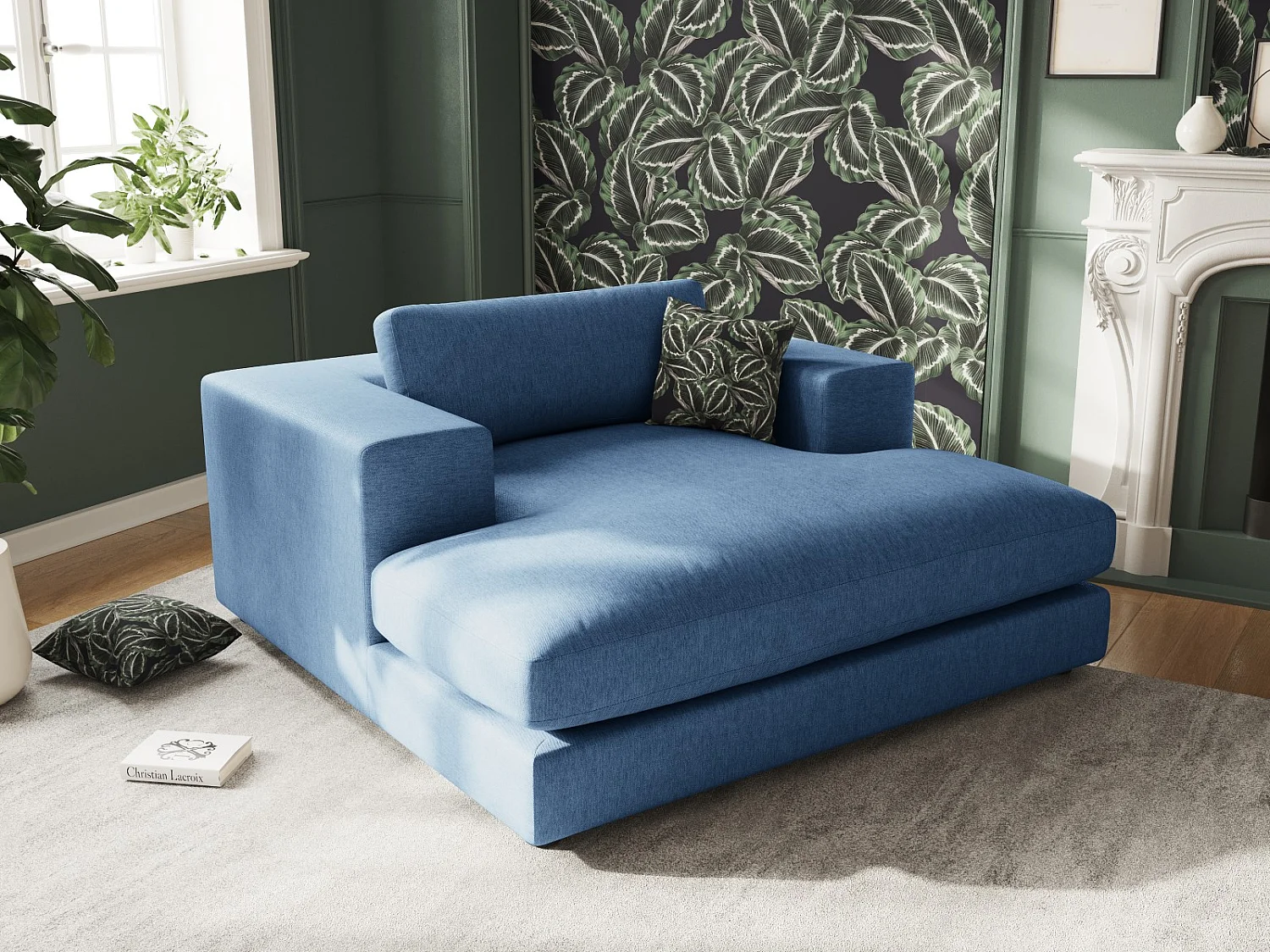 CXL by Christian Lacroix - Méridienne "Tendance" en tissu structurel bleu foncé - 156x140x72cm