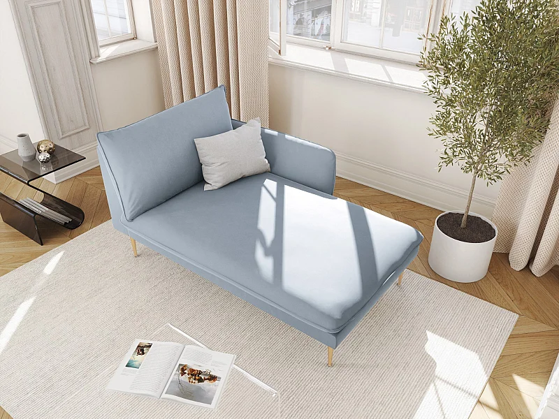 Cosmopolitan Design - Chaise longue direita "Vienna" em veludo azul claro - 170x110x95cm