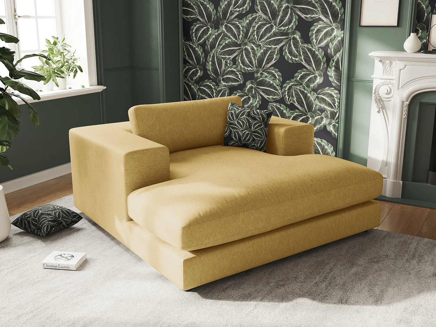 CXL by Christian Lacroix - Cama de dia "Tendance" em tecido estrutural amarelo - 156x140x72cm