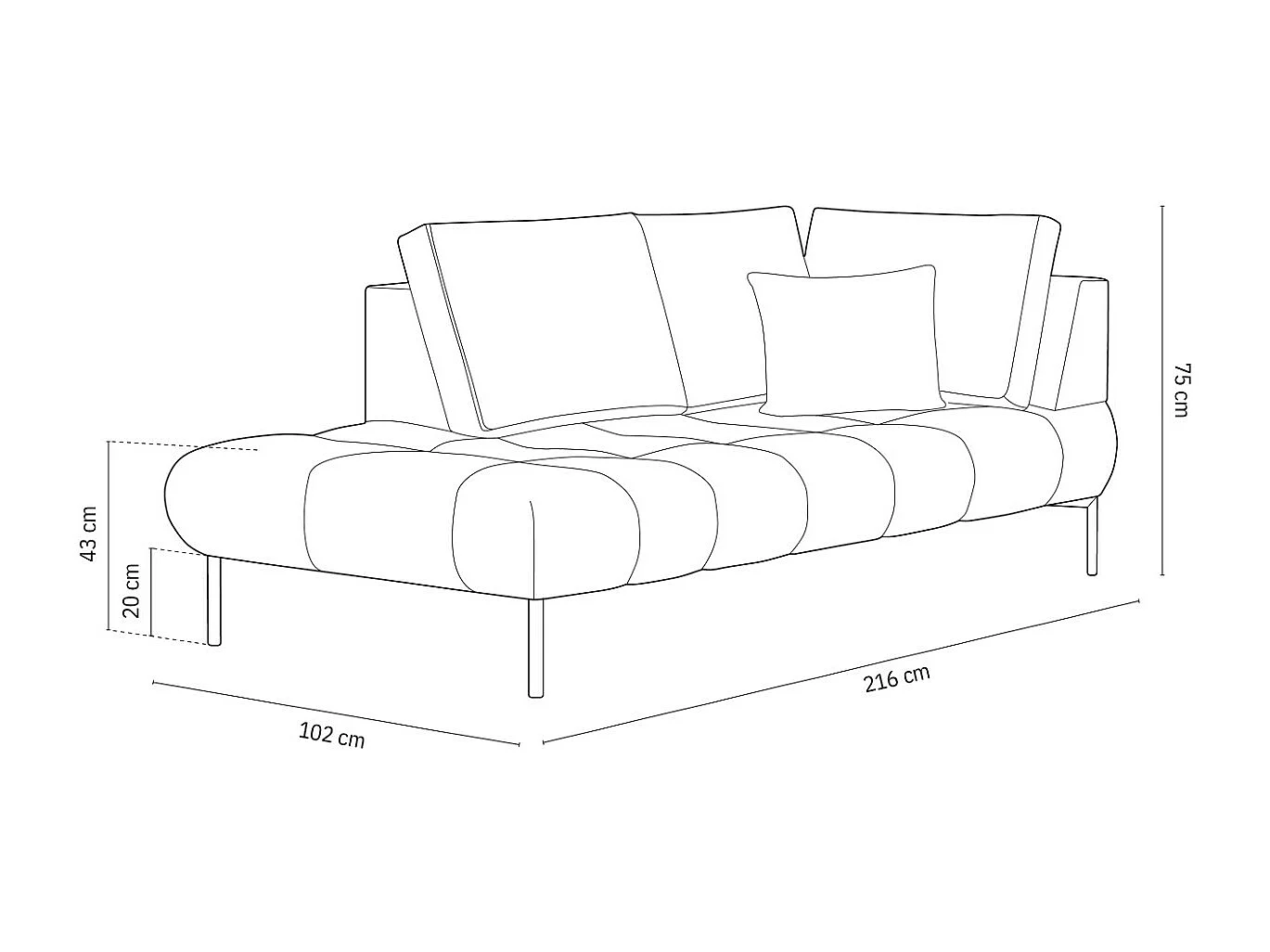 Cosmopolitan Design - Méridienne gauche "Hastings" 2 places en velours rose - 216x102x75cm