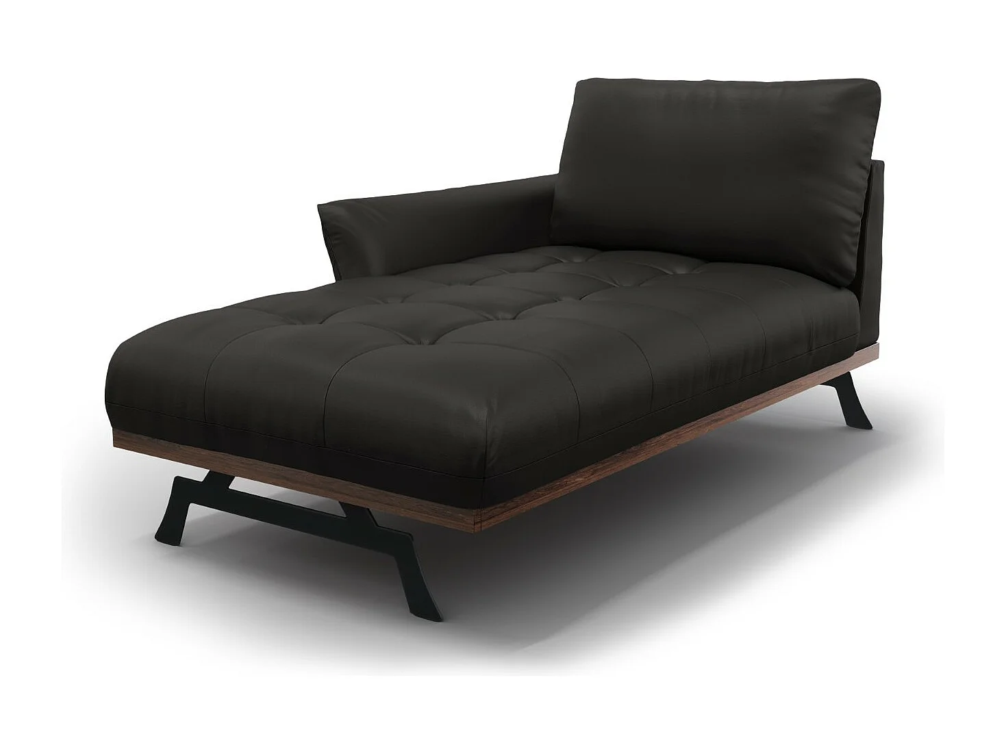 CXL by Christian Lacroix - Méridienne gauche "Olivier" en cuir véritable noir - 171x100x87cm