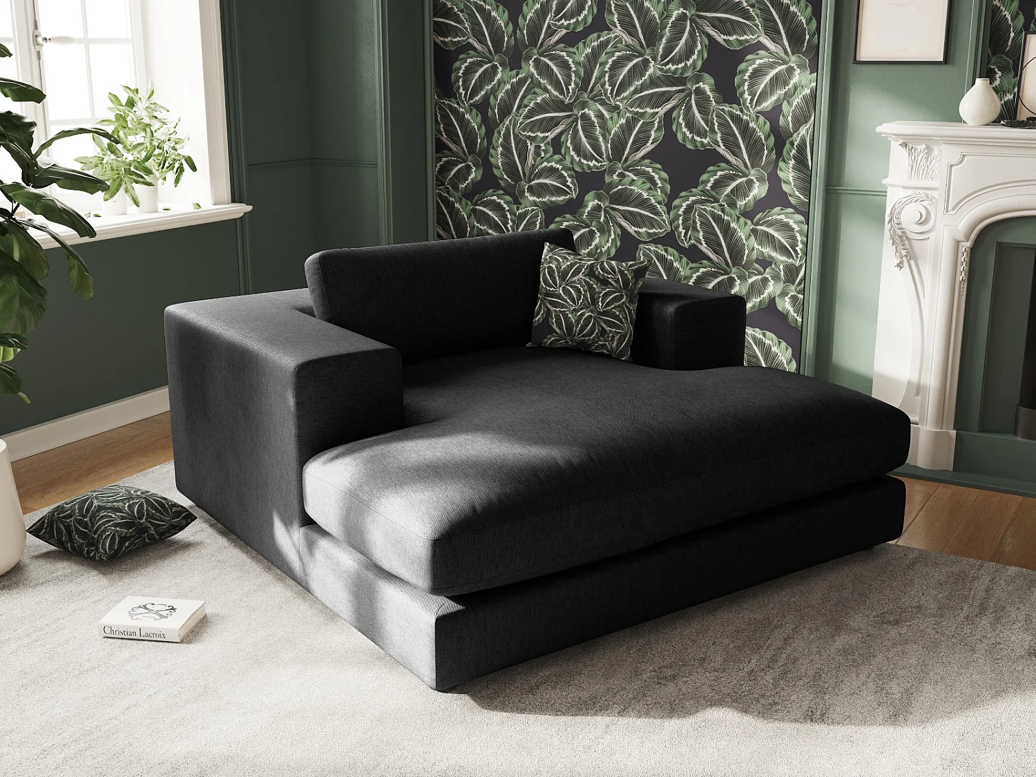 CXL by Christian Lacroix - Szezlong, "Tendance" tkanina strukturalna, czarny - 156x140x72cm