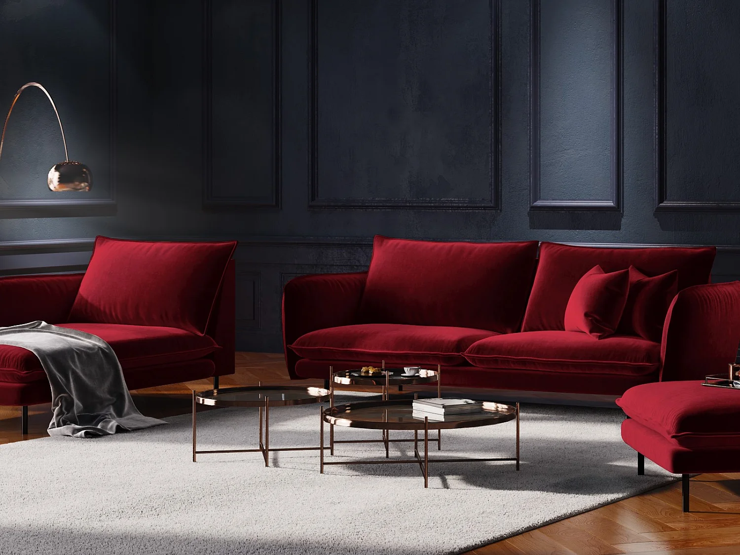 Cosmopolitan Design - Szezlong bok lewy, "Vienna" welur, czerwony - 170x110x95cm