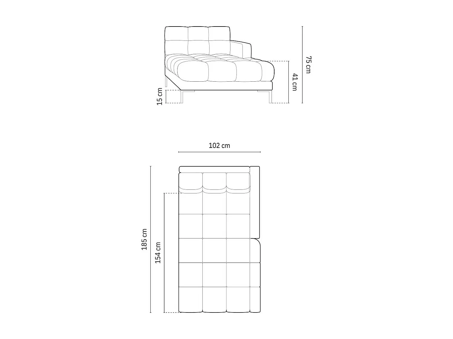 Cosmopolitan Design - Méridienne droite "Bali" en tissu structurel vert foncé - 185x102x75cm