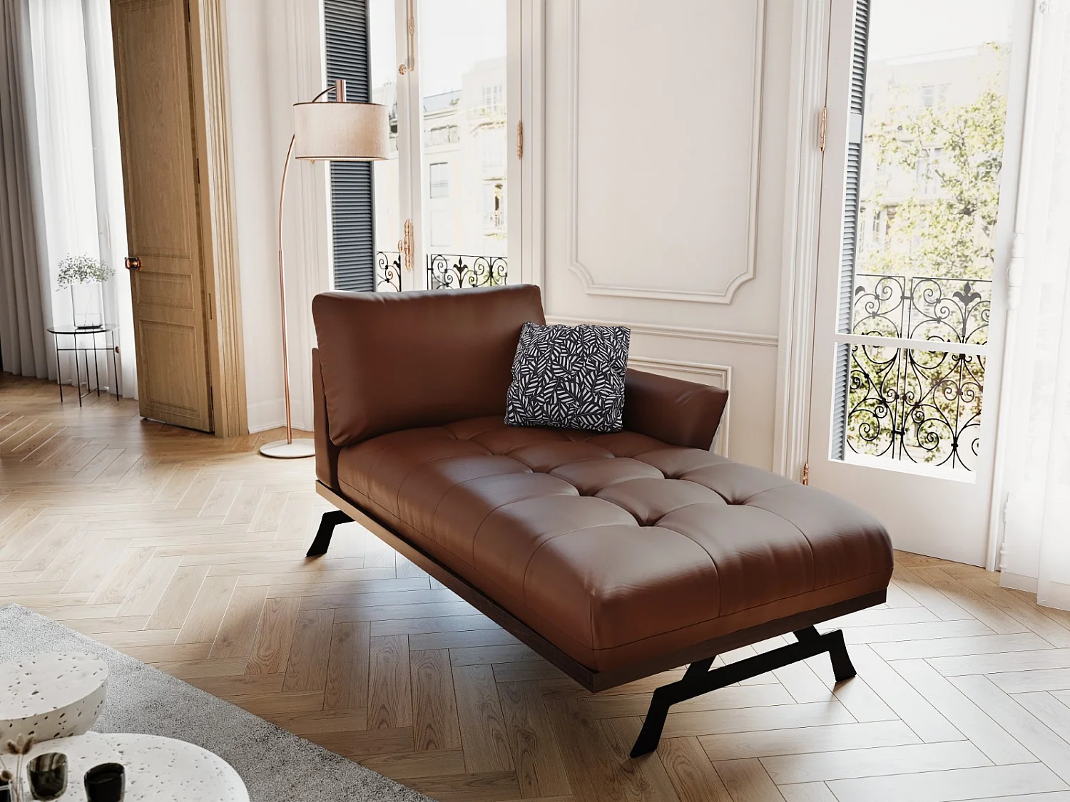 CXL by Christian Lacroix - Szezlong bok prawy, "Olivier" skóra naturalna, brązowy - 171x100x87cm
