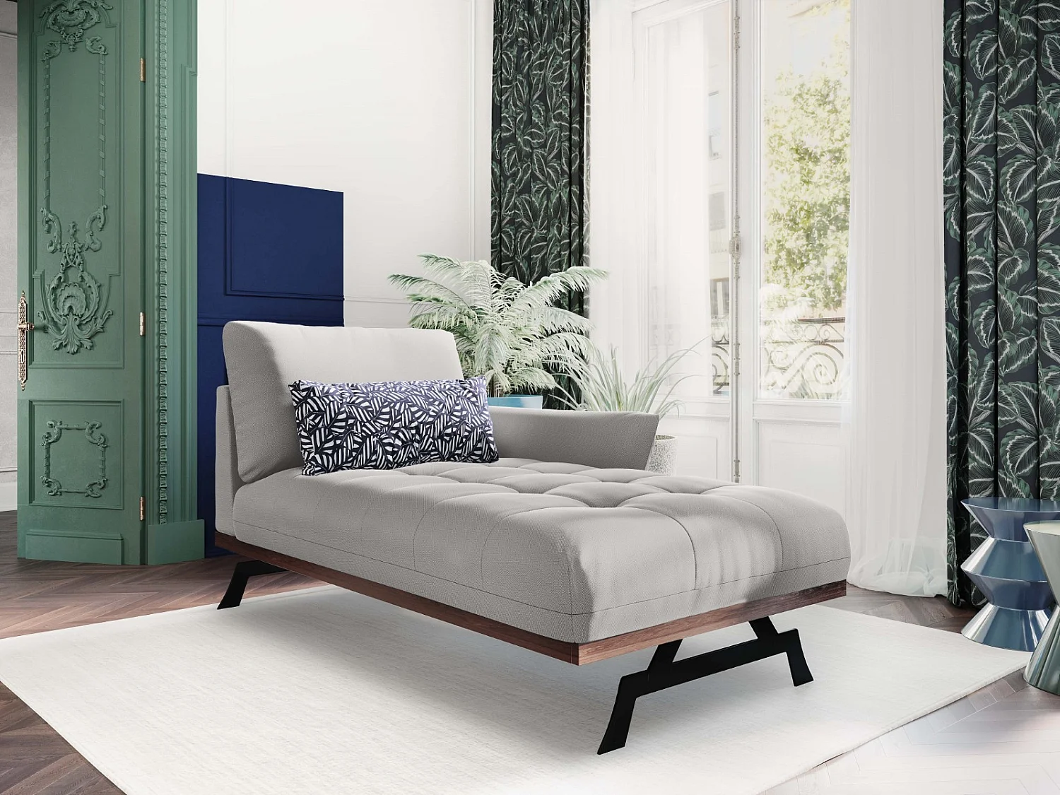 CXL by Christian Lacroix - Méridienne droite "Olivier" en tissu structurel gris clair - 171x100x87cm