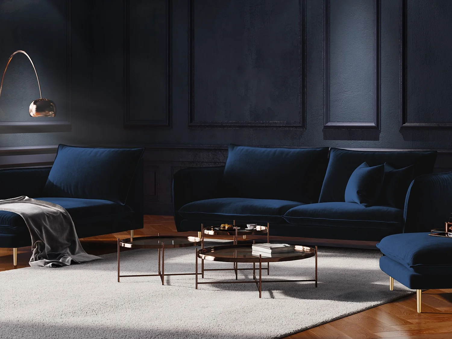 Cosmopolitan Design - Méridienne gauche "Vienna" en velours bleu roi - 170x110x95cm