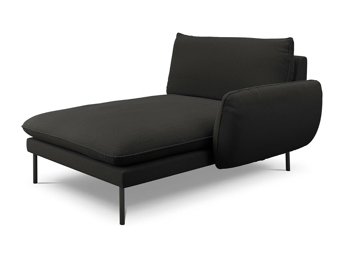 Cosmopolitan Design - Chaise longue direita "Vienna" em tecido bouclé preto - 170x110x95cm