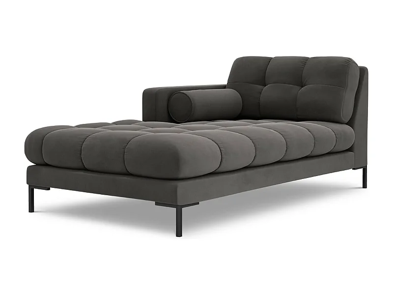 Cosmopolitan Design - Chaiselongue links "Bali" aus Samt dunkelgrau - 185x102x75cm