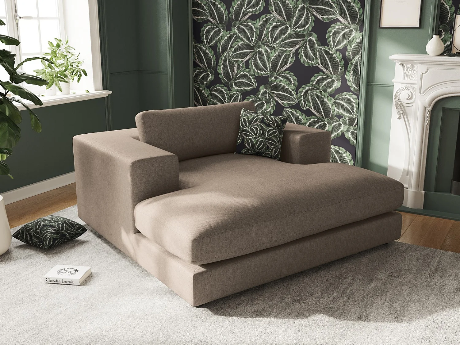 CXL by Christian Lacroix - Chaise longue "Tendance" Structurele stof, Lichtbruin - 156x140x72cm