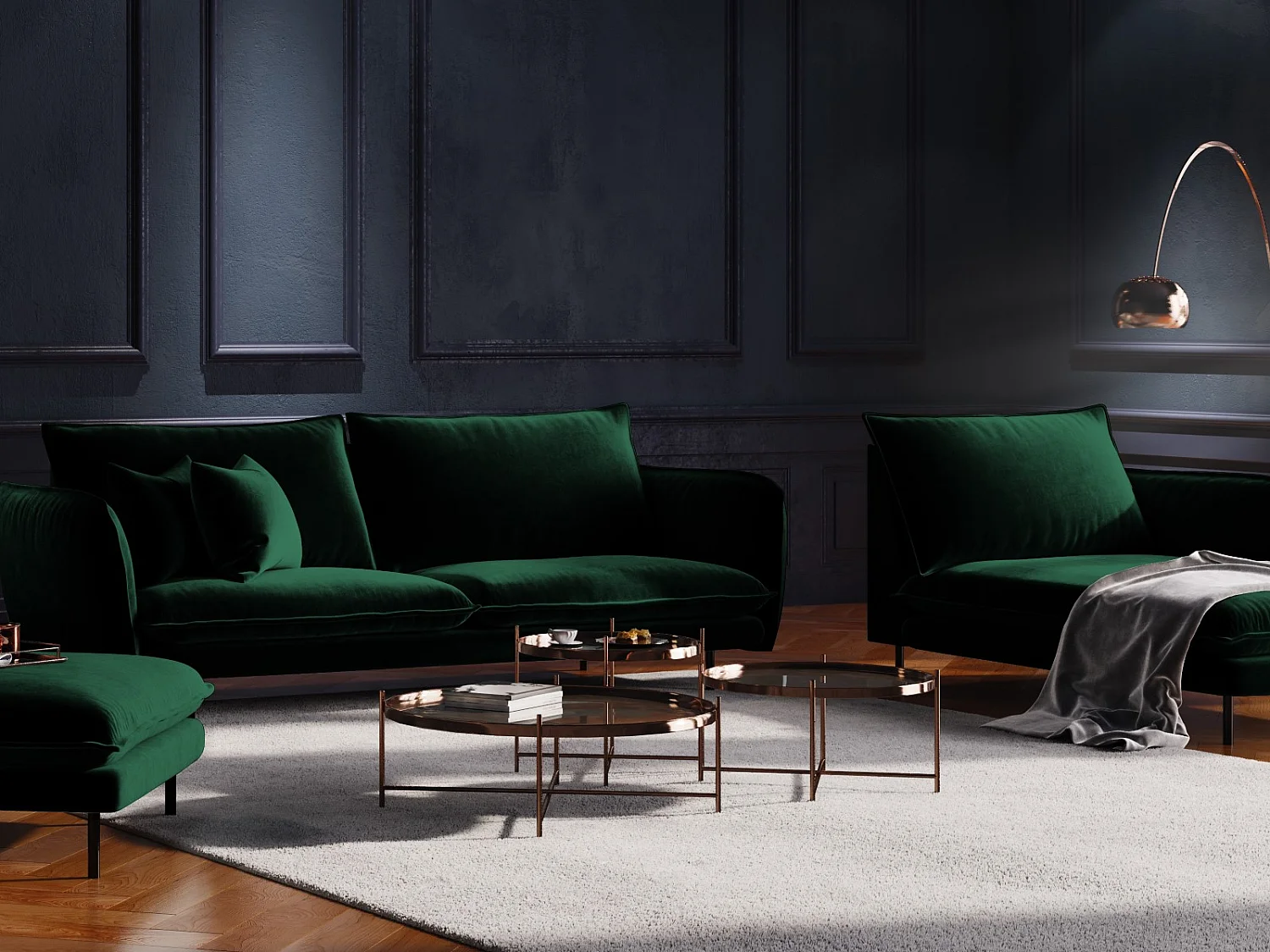 Cosmopolitan Design - Méridienne droite "Vienna" en velours vert bouteille - 170x110x95cm