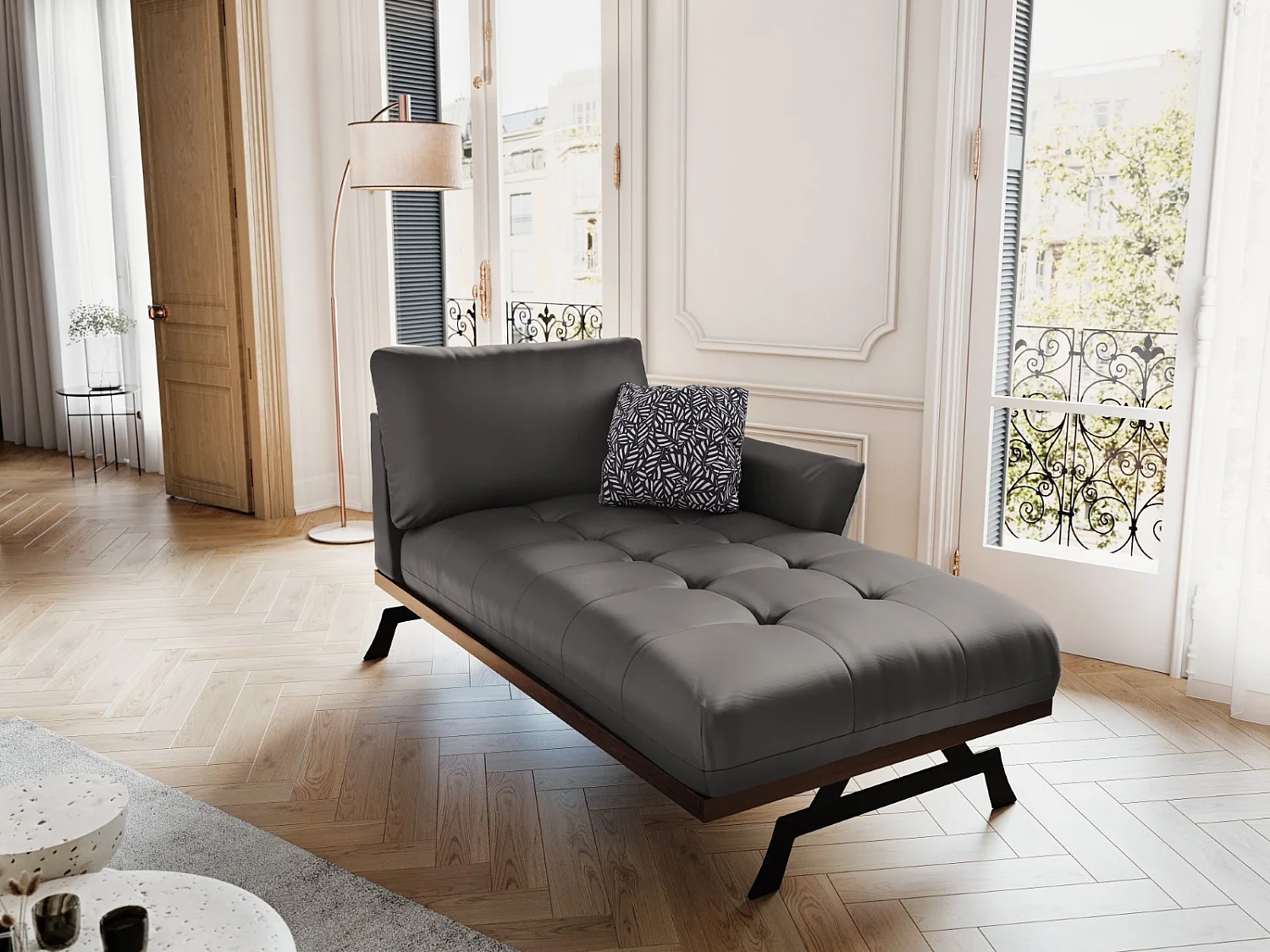 CXL by Christian Lacroix - Szezlong bok prawy, "Olivier" skóra naturalna, szary ciemny - 171x100x87cm